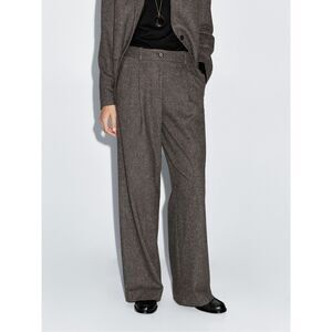 Massimo Dutti Wool Blend Tweed Trousers Wide Leg Tailored Pants Size 6